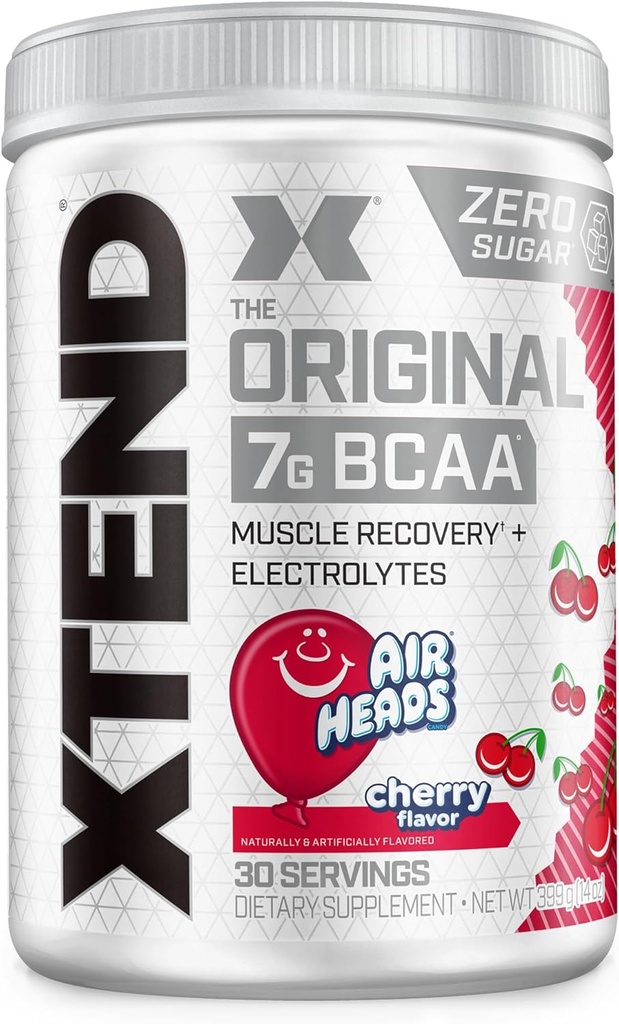 Xtend Original BCAA Σκόνη Airheads Candy Flavor, 7g BCAA και 2.5g L-Glutamine, Ζάχαρη δωρεάν μετά την προπόνηση μυϊκή αποκατάσταση ποτό με Αμινοξέα για άνδρες και γυναίκες, 30 εξυπηρετούν
