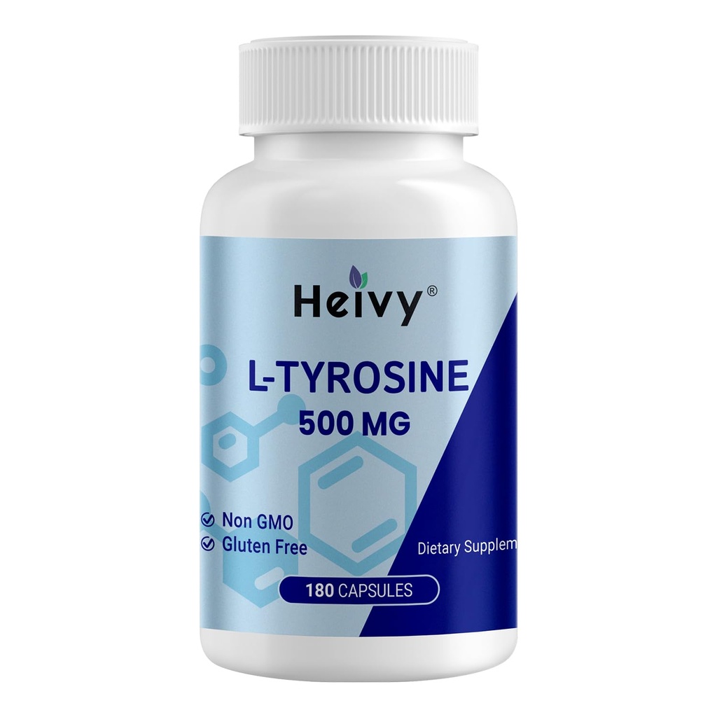 Heivy Premium L-Tyrosine 500mg | Amino Acid Supplement | Focus & Mental Energy Support, 180 Non-GMO Capsules