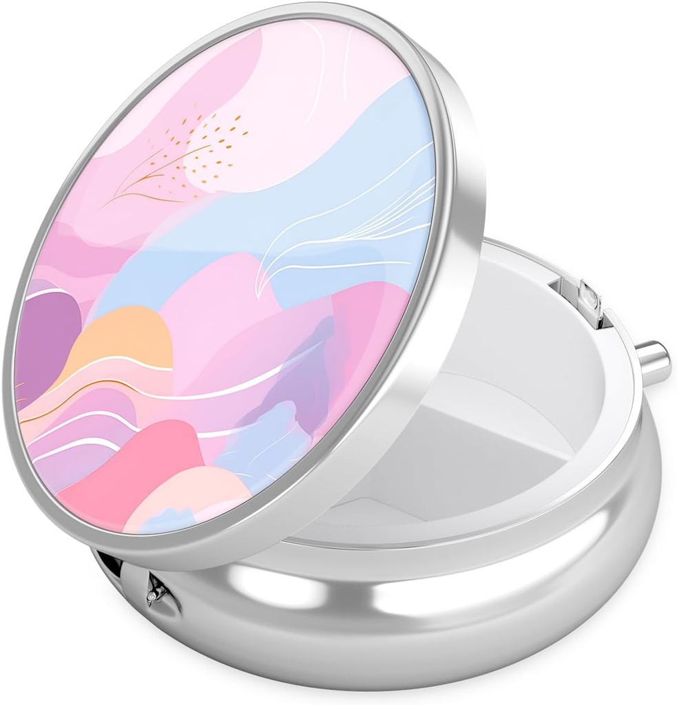 Nipichsha κουτί χαπιών, μικρή θήκη χαπιών για το πουρμπουάρ & τσέπη, χαριτωμένο οργανωτής ταξιδιωτικής ιατρικής, φορητός κάτοχος εμπορευματοκιβωτίων ιατρικής για να κρατήσει βιταμίνες, φαρμακευτική αγωγή, ιχθυέλαιο & συμπλήρωμα, A02- Art στυλ μοτίβο