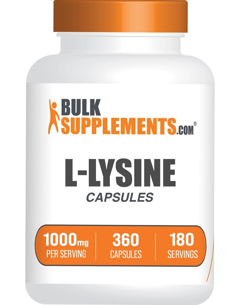 BulkSupplements.com L-Lysine HCl Κάψουλες - Συμπλήρωμα Λυσίνης, Απαραίτητο Αμινοξύ - Χωρίς γλουτένη, 2 κάψουλες (1000mg), ανά Σερβίροντας 360 Count (Pack of 1)
