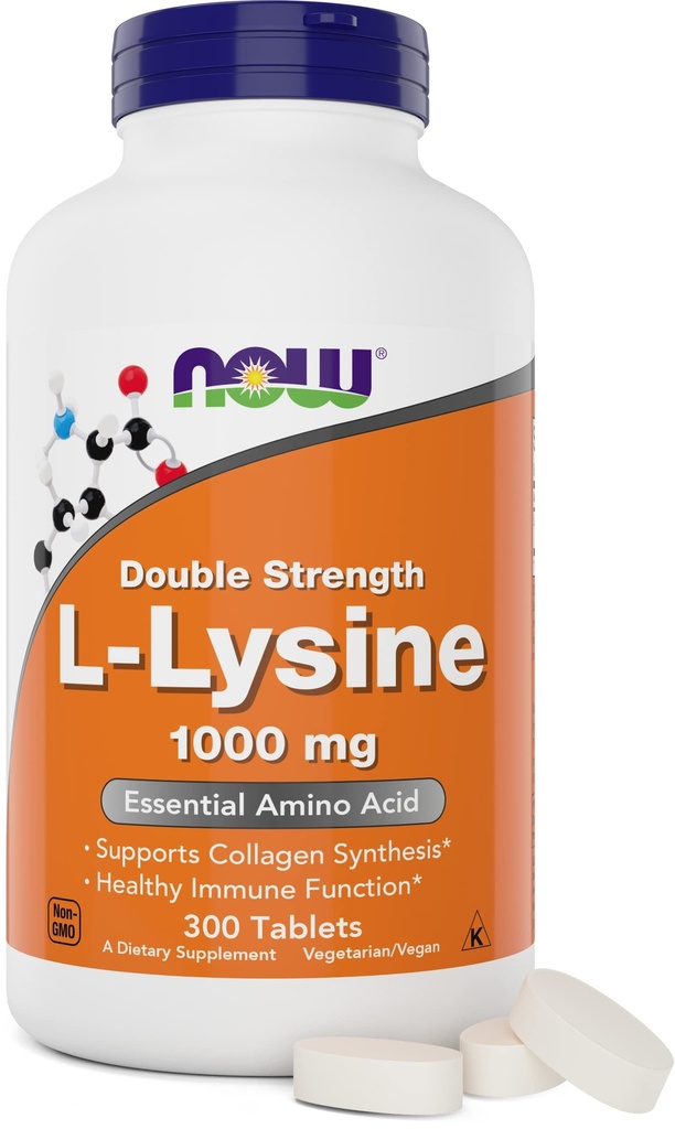 Τώρα Τρόφιμα L-Lysine 1000mg - Διπλή Δύναμη - 300 δισκία - Συμπλήρωμα μη- GMO Amino Acid (Υδροχλωρική Lysine)- 1000 mg Tabs - Vegan/Vegetarian