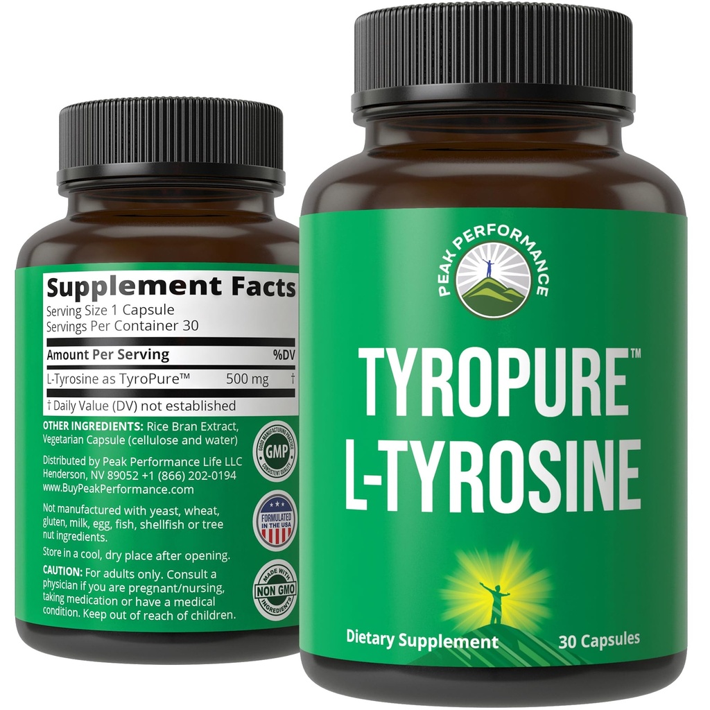 TyroPure L Tyrosine Supplement. More Bioavailable, Cleaner Version of L-Tyrosine. Vegan, Naturally Fermented 500mg Capsules for Mental Clarity, Dopamine. Mood Support for Women and Men