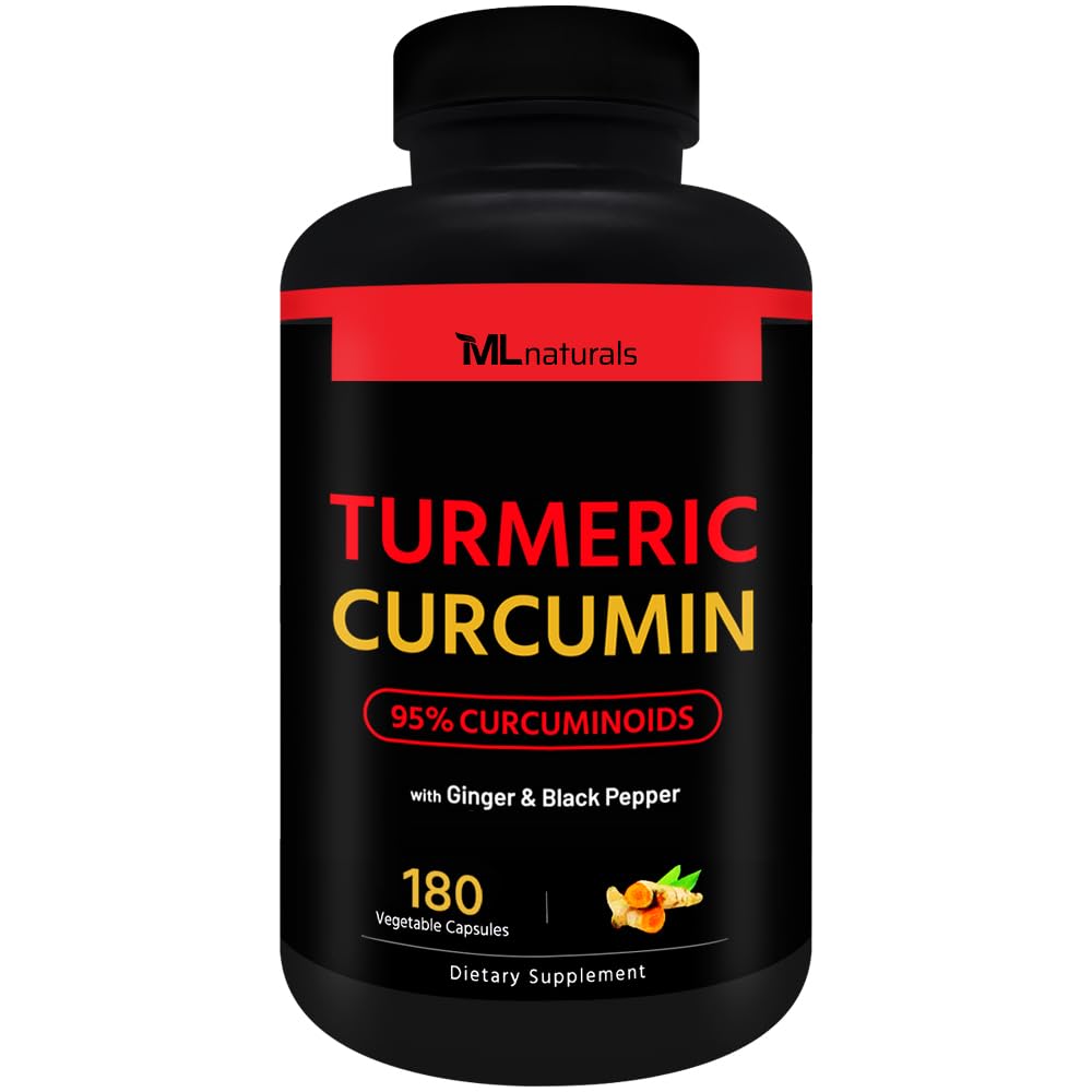 ML Naturals Organic Turmeric Curcumin – 1.800mg, Root Extract 300mg - 120mg Organic Ginger & 15mg Μαύρο πιπέρι (Per Serving) - 180 κάψουλες λαχανικών – Μη ΓΤΟ