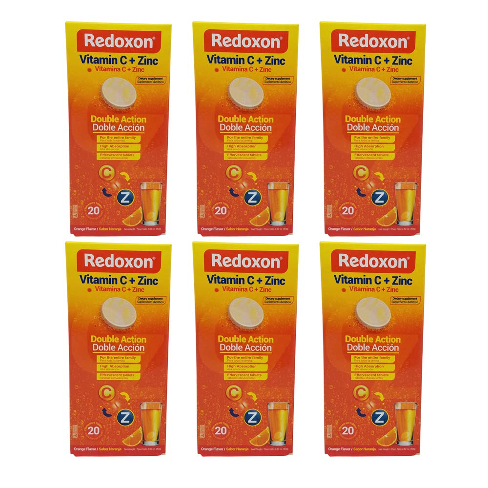 Redoxon Orange Effervescent Vitamin C with Con Zinc, 20 Tablets (6 Pack) 20 Count