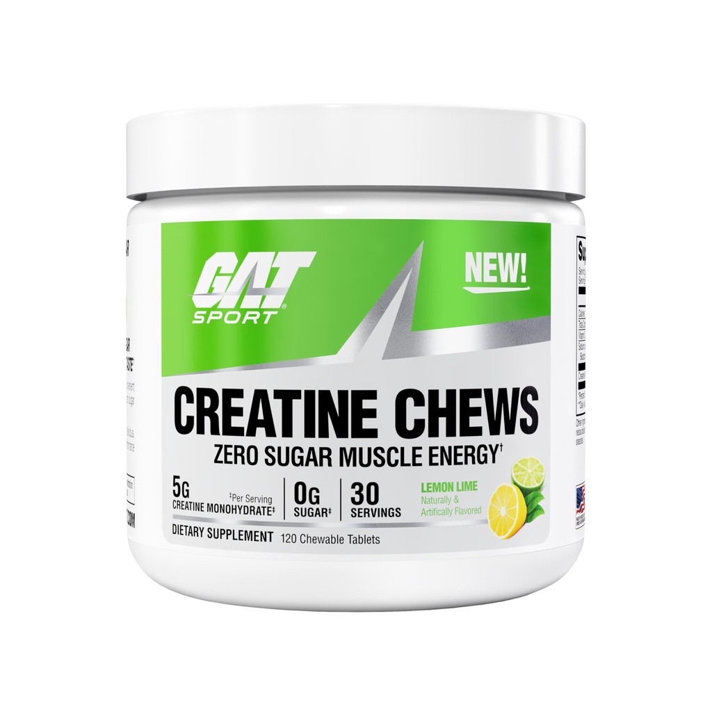 GAT STORT Creatine Chews, Zero Sugar, 5g Pure Creatine Monohydrate, 3rd Party Tested, Εγκεφαλική Υγεία, Μυς, Δύναμη, Αντιοξειδωτική Υποστήριξη, για Άνδρες & Γυναίκες, 30 Υπηρεσίες (Lemon Lime)