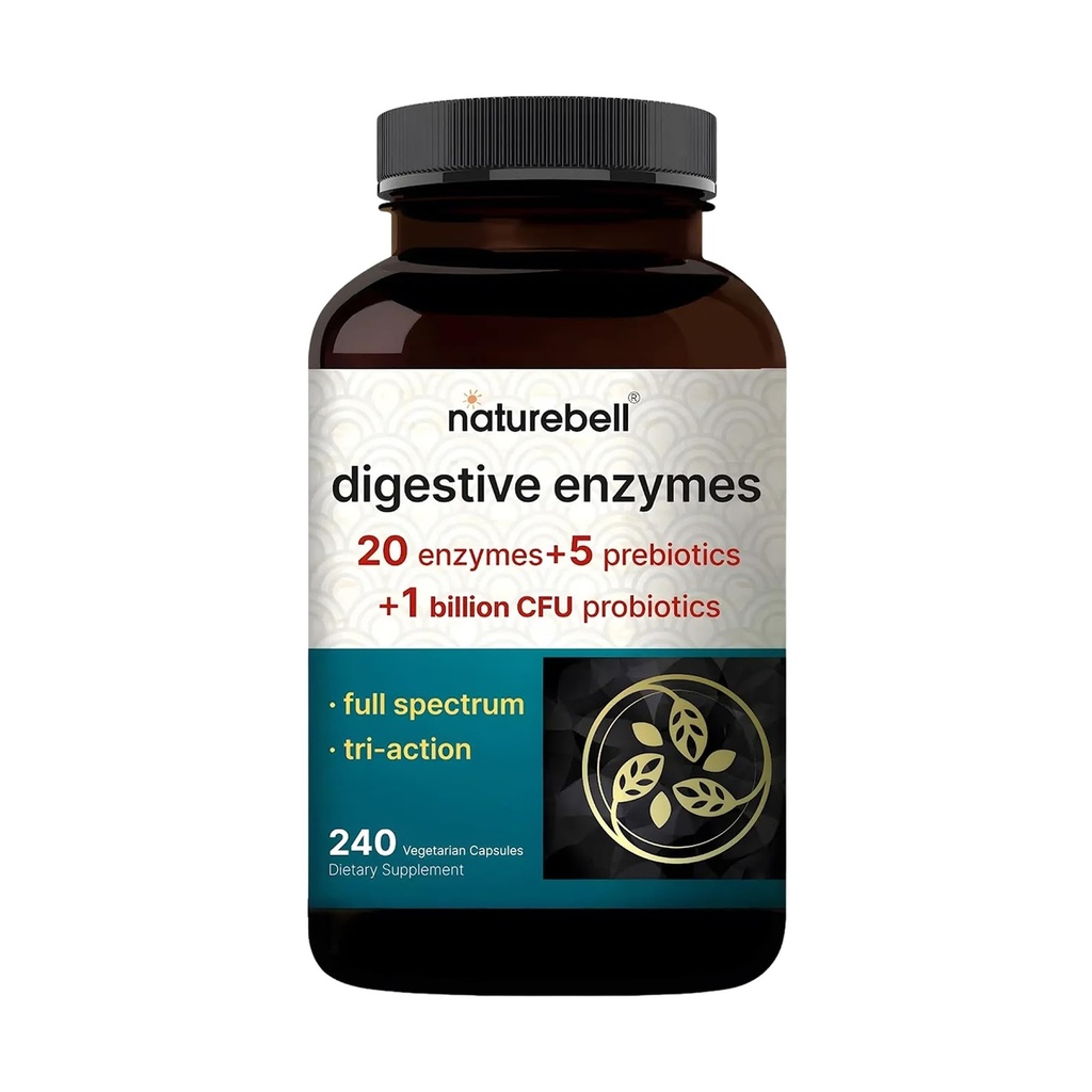 NatureBell Digestive Enzymes - 240 Κάψουλες - Συμπληρώματα Υποστήριξης για την Υγεία με 20 Ένζυμα, 5 Προβιοτικά & Προβιοτική 10- Strand