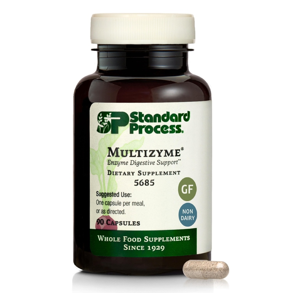 Standard Process Multizyme - Παγκρεατική Ένζυμο συμπλήρωμα για την υποστήριξη της διάσπασης των πρωτεϊνών, υδατάνθρακες & λίπη - Digestive Support - Χωρίς γλουτένη, μη-Dairy & μη-Soy - 90 κάψουλες (90 Servings)