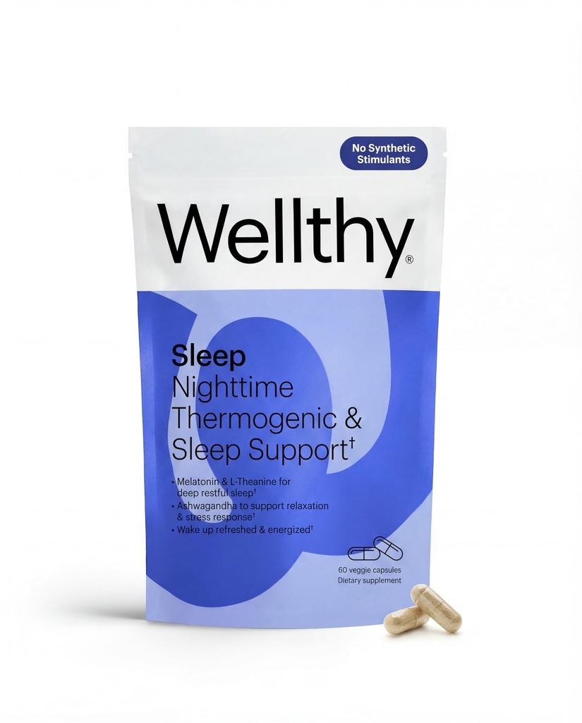 Wellthy Night Time Thermogenic - Βιταμίνη Β6, Ashwagandha & Melatonin - Nighttime Thermogenic για γυναίκες - Belly Thermogenic - Φυσικά συμπληρώματα απώλειας βάρους για γυναίκες, 60ct