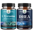 Bundle of Free Form L Tyrosine 500mg Capsules - High Strength L-Tyrosine Supplement for Mental Energy and DHEA Supplement - Pure DHEA 25mg for Hormone Balance Improves Mood Stability Immune System