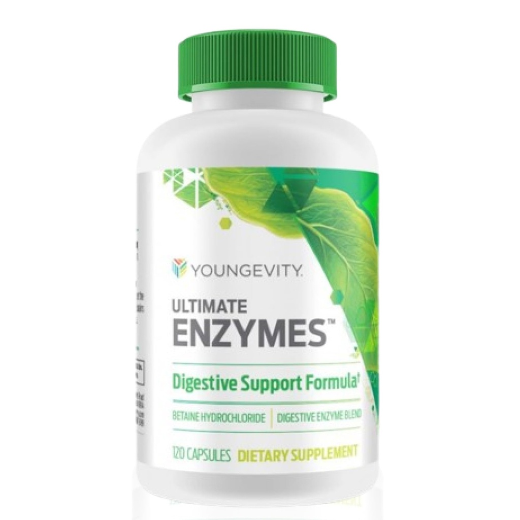 Youngevity Ultimate Enzymes® - Multi Enzymes for Digestion, Gas & Bloating Relief - Betaine HCl, Ox Bile, Pancreatine 10X, Papain 6M, Pepsin 1:3000 (120 Κάψουλες)