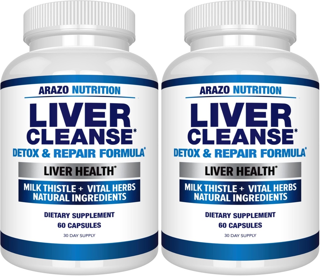 Arazo Nutrition Liver Cleanse Detox & Repair Formula – Milk Thistle Herbal Support Supplement: Silymarin, Beet, Artichoke, Dandelion, Chicory Root (Pack of 2)