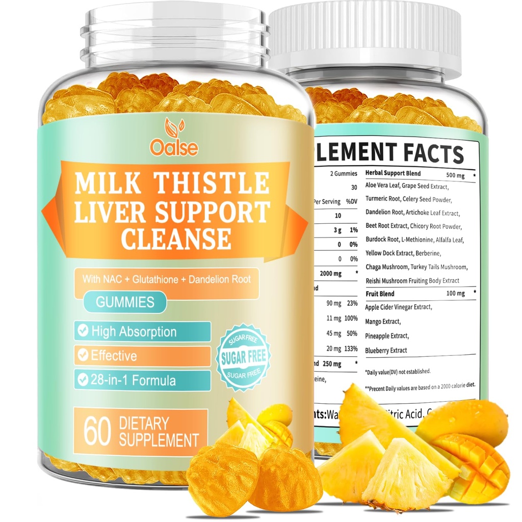 Liver Cleanse Detox & Repair 2000 Mg Milk Thistle Gummies - Mango Pineapple - με NAC, Glutathionone, Dandelion Root, Aloe Vera Leaf, κλπ, Χωρίς γλουτένη, 60 Count