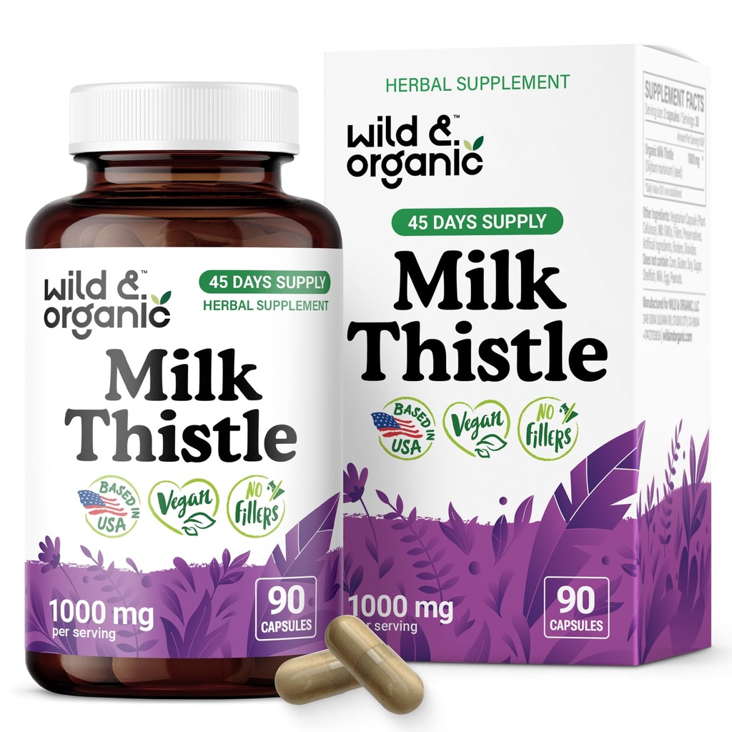Αγριο & Βιολογικό Γάλα Thittle κάψουλες 1000mg - Συκώτι Detox Συμπληρώματα - Silymarin Milk Thittle Σκόνη για τον καθαρισμό του ήπατος - 90 Vegan κάψουλες - 45-Ημέρες προσφοράς - Χωρίς πληρωτικά, μη ΓΤΟ