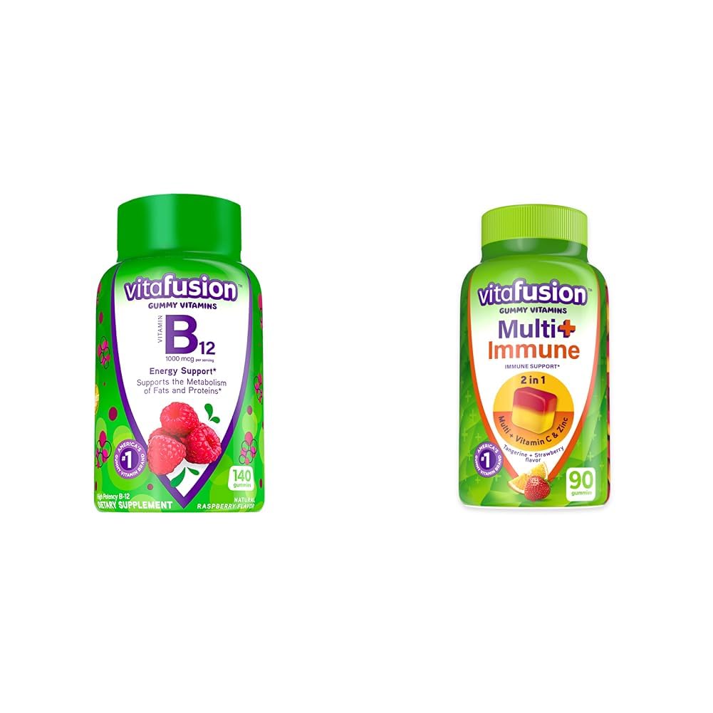 Vitafusion Βιταμίνη Β12 για Μεταβολισμό Ενέργειας, Πολυβιταμίνη Plus Ανοσοποιητική υποστήριξη Gummies με Βιταμίνη C, Ψευδάργυρος - 140 + 90 Count