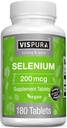 Σελήνιο 200 mcg συμπλήρωμα, 180 Vegan δισκία για ανοσοποιητικό σύστημα, Thyroid, Prostate και Heart Health*, Βιολογικό, Φυσικό & Gluten Free Trace Mineral Χωρίς Πρόσθετα
