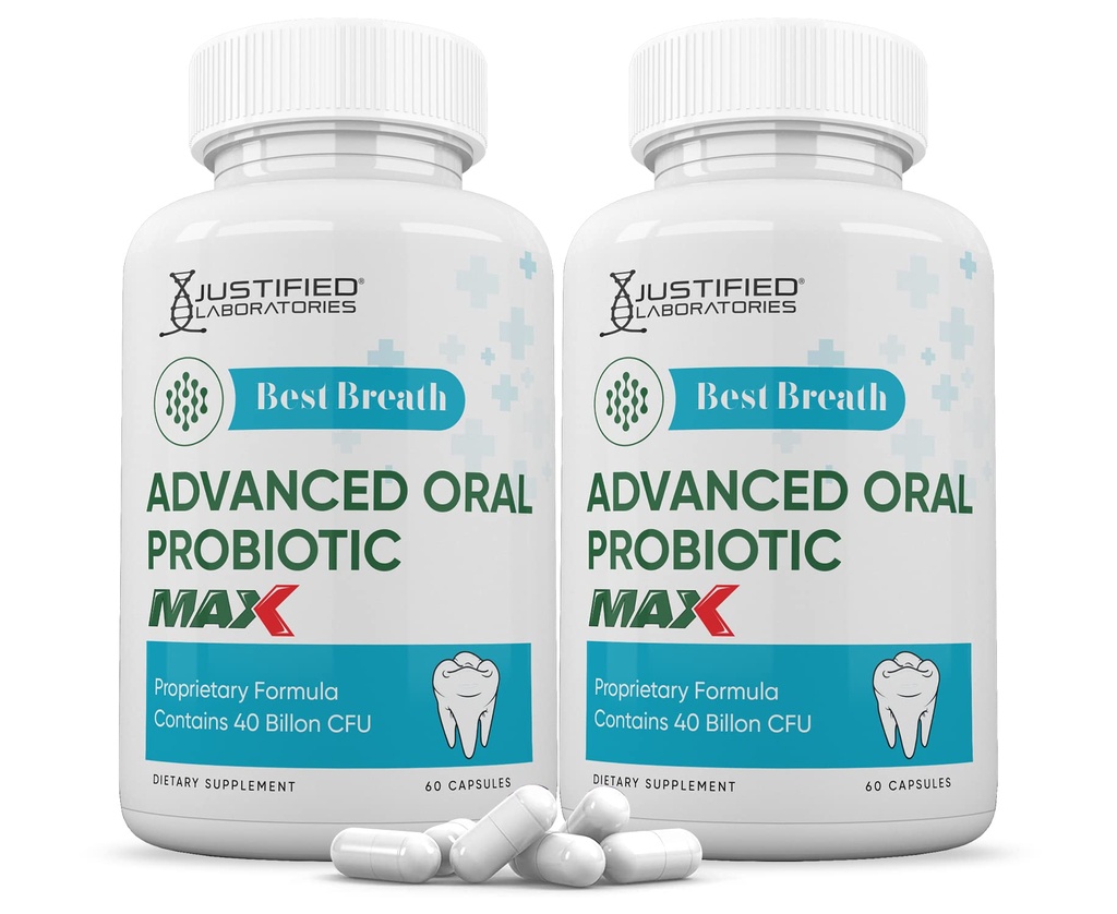 Justified Laboratories (2 Pack) Best Breath Max 40 Billion CFU Probiotic στοματική υποστήριξη 120 κάψουλες