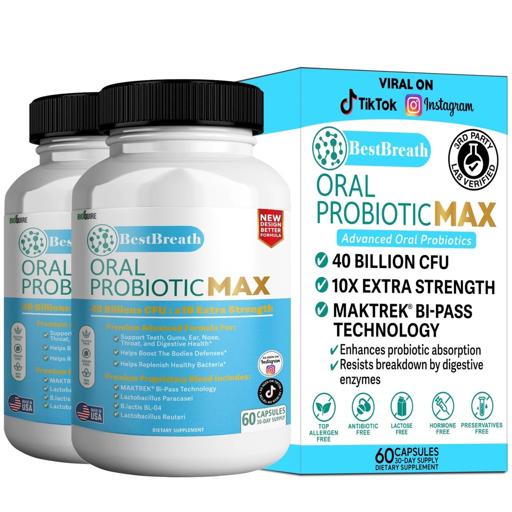 BestBreath Oral Probiotic MAX - 40 Billion CFU - Support for Teeth, Gums, Ear, Nose, Throat & Digestive Health - 60 Capsules (2)