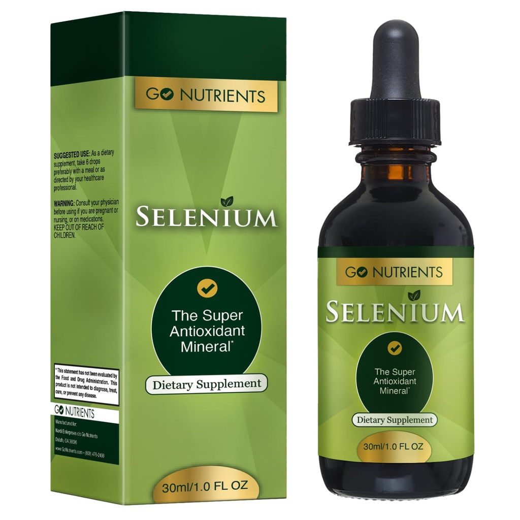 Go Nutrients Σελήνιο Υγρές σταγόνες – 200mcg Σεληνομεθειονίνη για άνδρες & γυναίκες – Pure Thyroid Supplement Support Υψηλή Απορρόφηση Βάμμα – για Ανοσοποιητική & Αντιοξειδωτική Υγεία, & Ενεργειακή Υποστήριξη, 1 oz