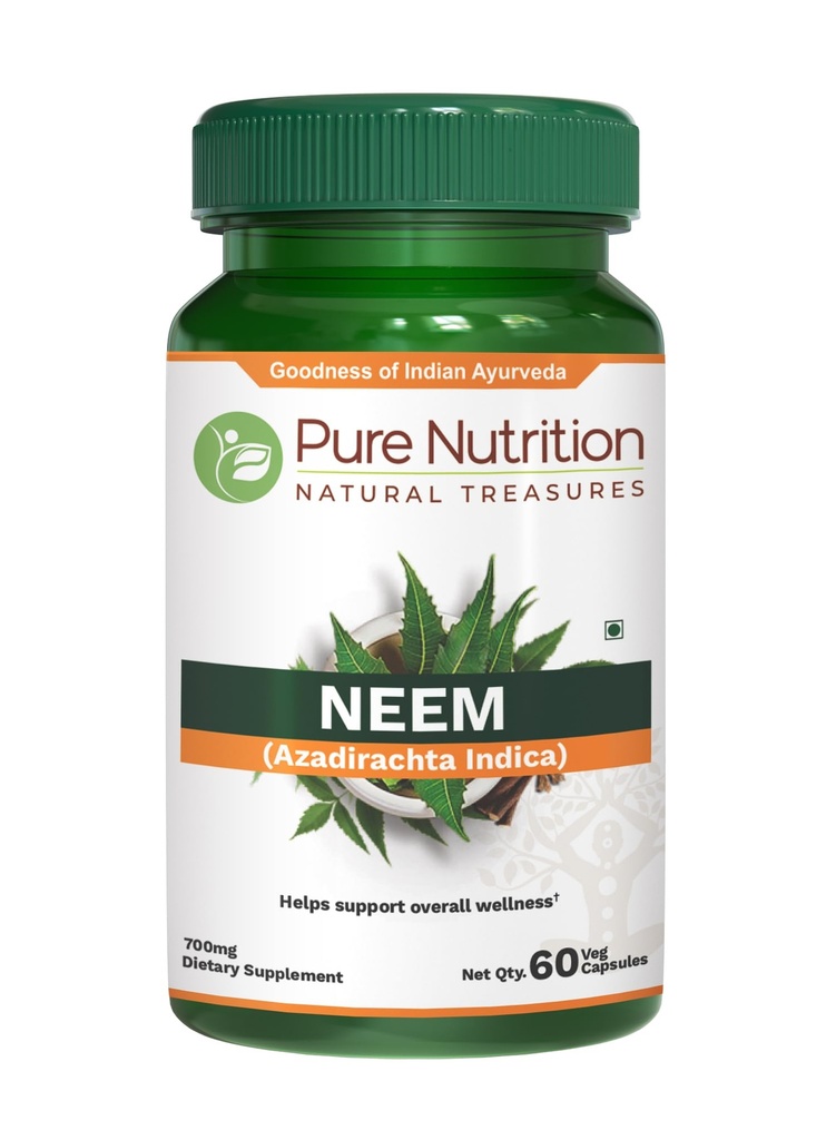 Καθαρή Διατροφή Κάψουλες Neem 700mg. (ισοδύναμο έως 2600mg Neem Leaf Powder and Bark Powder) Μη ΓΤΟ 