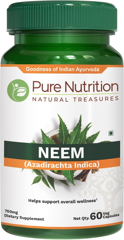 Καθαρή Διατροφή Κάψουλες Neem 700mg. (ισοδύναμο έως 2600mg Neem Leaf Powder and Bark Powder) Μη ΓΤΟ 