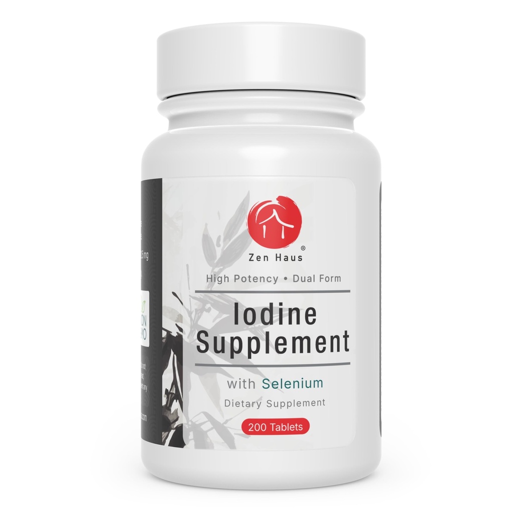 Zen Haus 12.5 mg with Selenium (as Selenomethionine) and More - 200 Tablets - Thyroid Plus Immune Support - High Potency Iodine Tablets - Compare to Lugol's Iodine Pills
