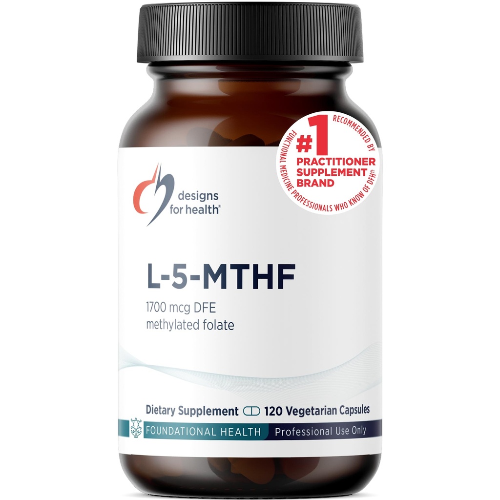 Designs for Health L 5-MTHF - Quatrefolic L Methylfolate Supplement 1mg (1700mcg DFE) - Methylated Folate Supplement for Women & Men - Supports Methylation - Non-GMO, Gluten Free (120 Capsules)