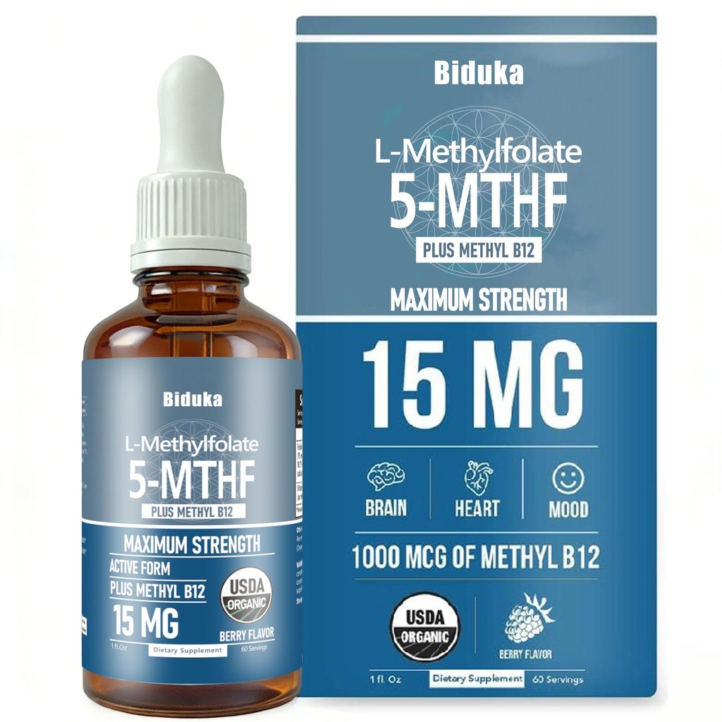Organic L-Methylfolate 15 mg + Methyl B12 1000mcg Liquid Drops-60 Servings