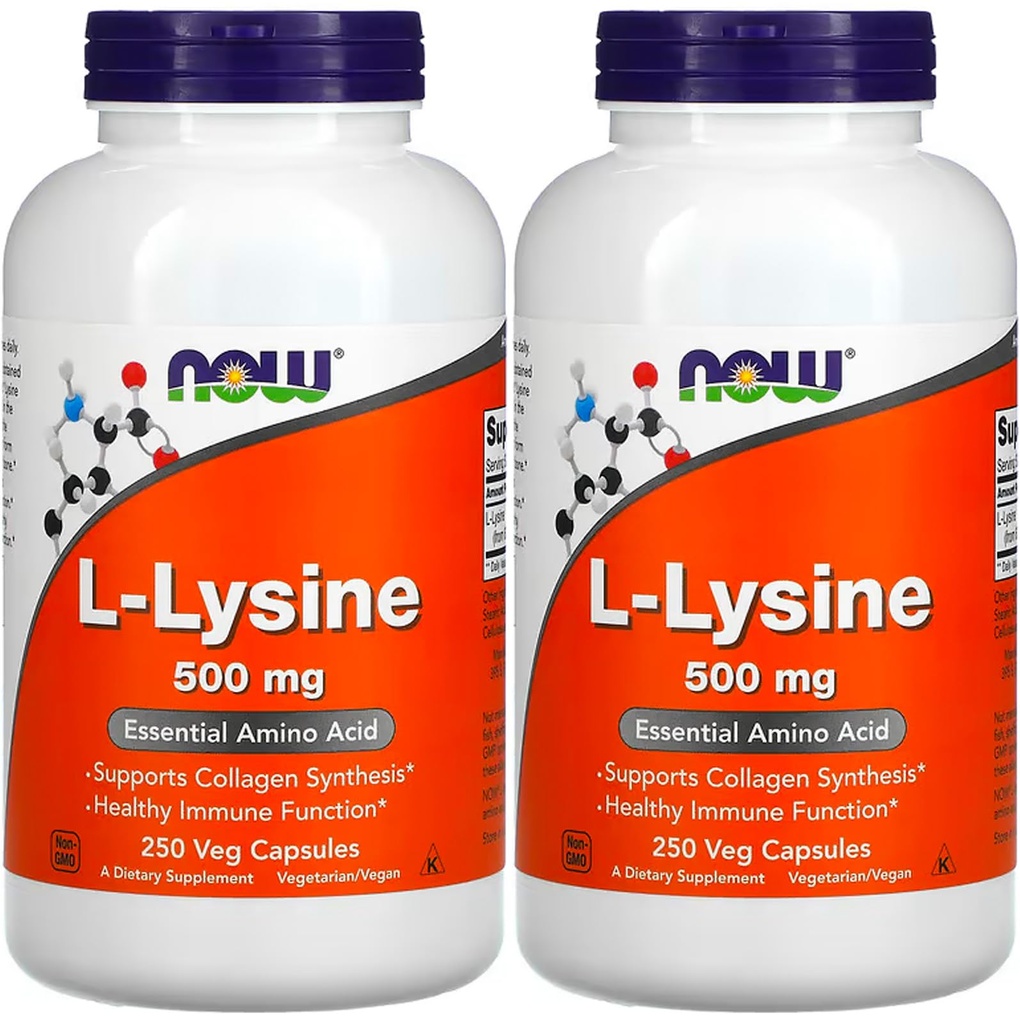 NOW Τρόφιμα L-λυσίνη 500 mg, 250 κάψουλες (πακέτο των 2)