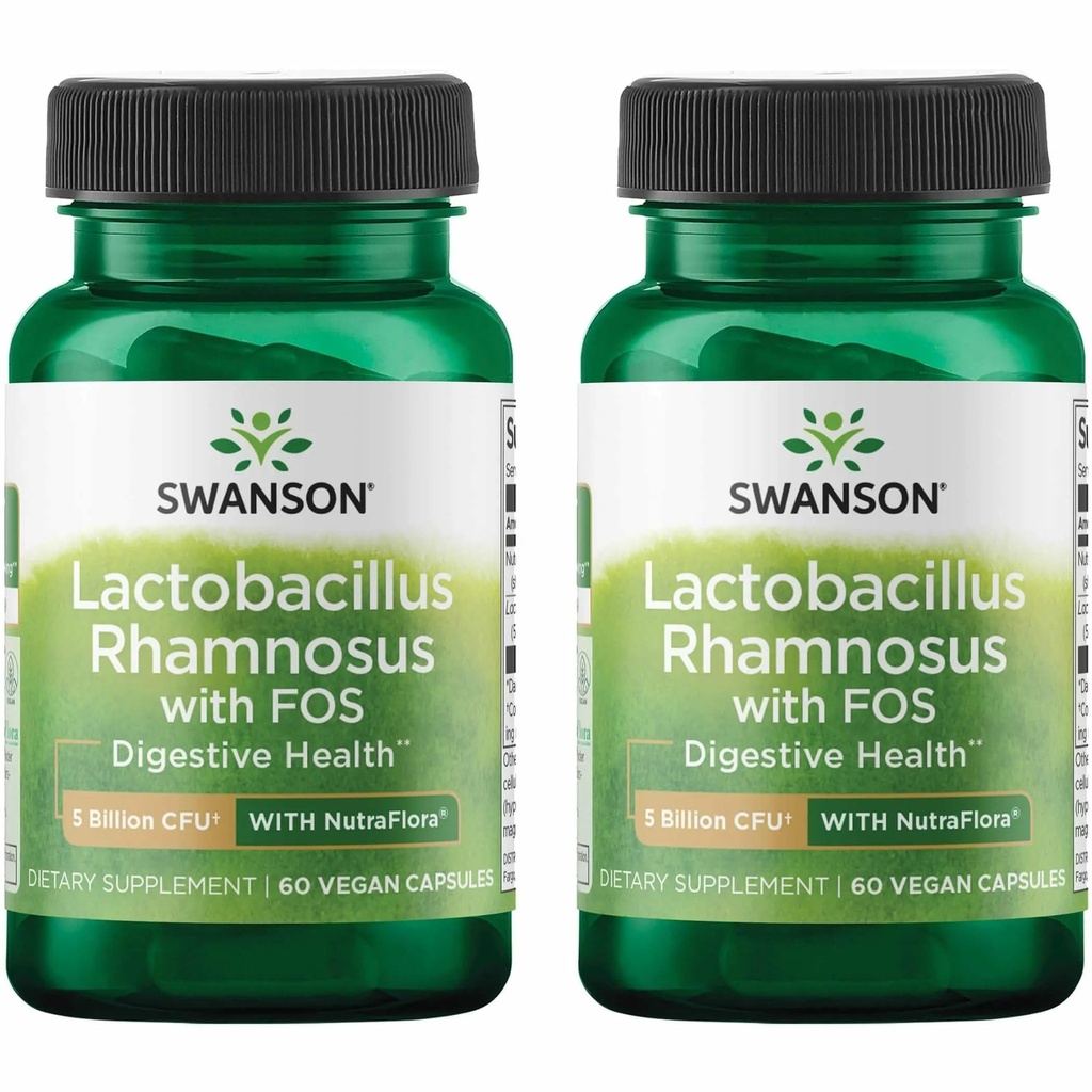Swanson Lactobacillus Rhamnosus with FOS - 5 Billion CFU - Digestive Health Support with Fructooligosaccharides - Probiotic Support for Gastrointestinal Health* - Vegan - 60 Veggie Caps (2 Pack)