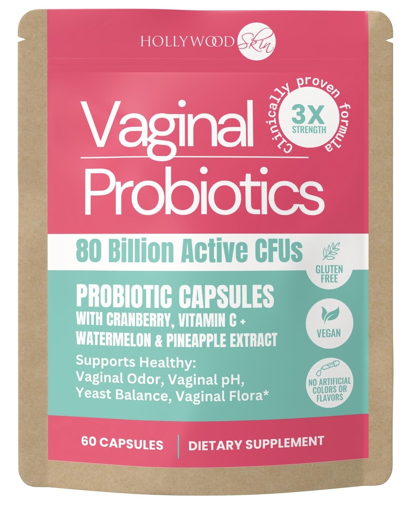 Vaginal Probiotic for Women | 80 Billion CFUs | 3X Stronger Formula with Lactobacillus rhamnosus GR-1, L. reuteri RC-14, Prebiotics, Vitamin C & D3 | Odor & pH Support | 60 Capsules (60 Capsules)