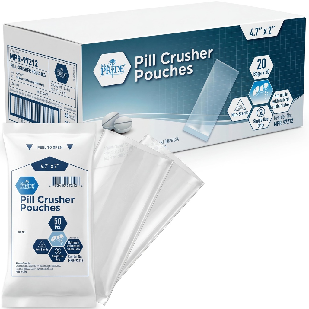 MED PRIDE Pill Crusher 4.7”x2'' Pouches ”– Pack of 1000 Disposable Medicine Crushers – Medical Grade Clear Tablet Crushing Bags for Easy Consumption with Zero Waste