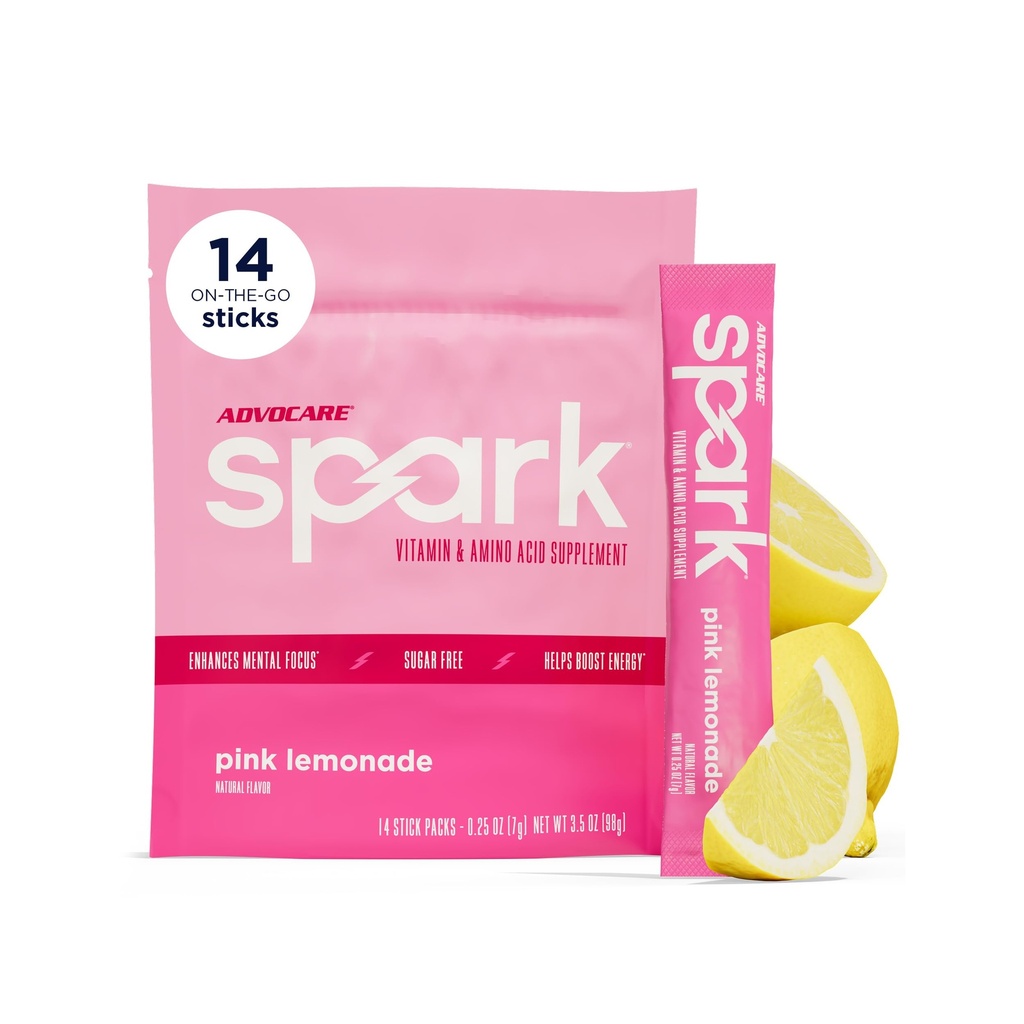 AdvoCare Spark Vitamin & Amino Acid συμπλήρωμα - Focus & Energy Drink Powder Mix with Vitamin A, B-6, C & E - Περιλαμβάνει επίσης L-καρνιτίνη & L-Τυροσίνη - ροζ λεμονάδα, 14 Stick συσκευασίες