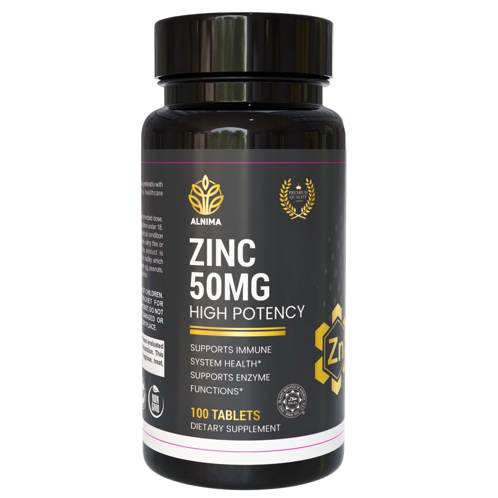 Halal Zinc 50 mg – Immune & Antioxidant Support Supplement for Men and Women | 100 Tablets – Halal Certified, Non-GMO, Made in USA by Alnima