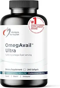 Σχέδια για την υγεία OmegAvail Ultra TG Fish Oil 1200mg - Τριγλυκερίδια Omega 3 Fish Oil Συμπλήρωμα με DHA/EPA - Χωρίς ψαρική επίγευση (240 Softgels)