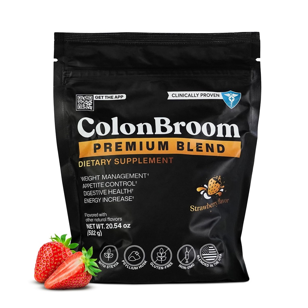 ColonBroom Premium Weight Management Supplement (Strawberry, 90 Servings) - Colon Broom Psyllium Husk Fiber Powder Drink - Gluten Free, Non-GMO Colon Cleanse for Bloating Relief & Gut Health