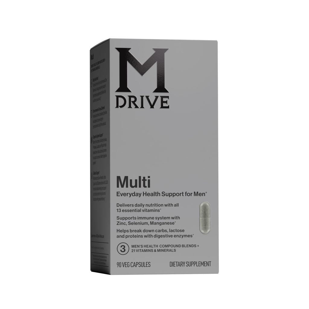 Mdrive Multivitamin για άνδρες, καθημερινή πολυβιταμίνη - ανοσοποιητική υποστήριξη της υγείας από ψευδάργυρο, σελήνιο, Μαγγάνιο & βιταμίνη D, Ένζυμα για Digestive υποστήριξη, CoQ10 για την ενέργεια και βιταμίνη K2, 90 κάψουλες