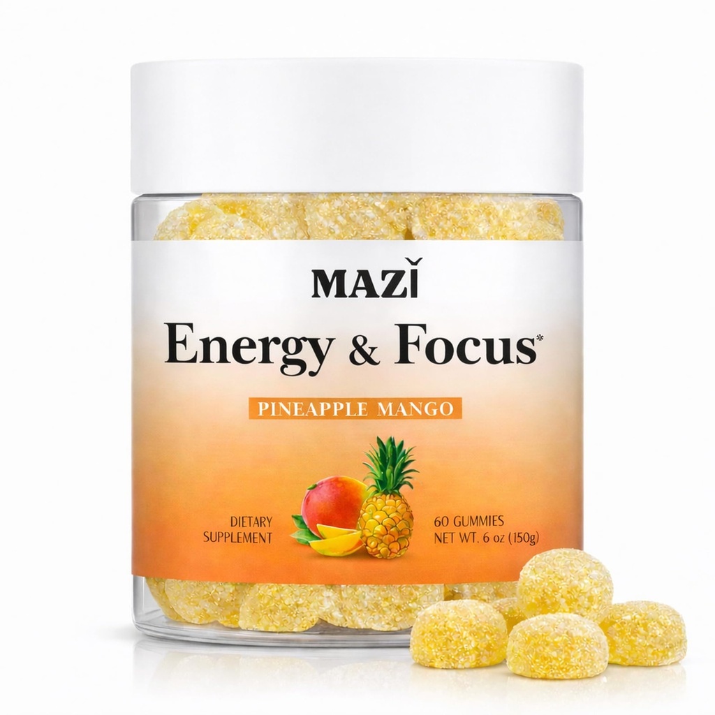 Energy & Focus Gummies | 100mg Natural Caffeine + L-Theanine + Vitamin B6 & B12 + CoQ10 | Nootropic Cognitive Brain Performance Supplement | No Crash or Jitters