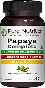 Pure Nutrition Papaya Complete - 60 Veg Capsules (Supports Platelet Immunity & Digestion) Each Capsule Contains 500mg Carica Papaya Fruit and Leaf Extract. Non-GMO | Gluten-Free