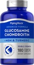 Piping Rock Glucosamine Chondroitin MSM Plus Turmeric | 180 Caplets | Double Strength Formula | Advanced Complex Supplement | Non-GMO, Gluten Free