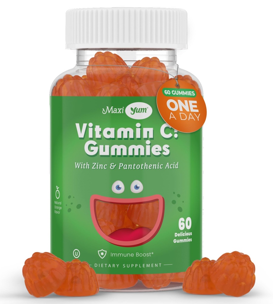 Maxi-Health Βιταμίνη C Gummies με ψευδάργυρο - Maxi-Health Βιταμίνη C με ψευδάργυρο για παιδιά και ενήλικες - Αναπνευστική υποστήριξη και ανοσοενισχυτικό - Δεν Συντηρητικά και Τεχνητές Γεύσεις - 60 Καρπού Σχηματισμένα Gummies
