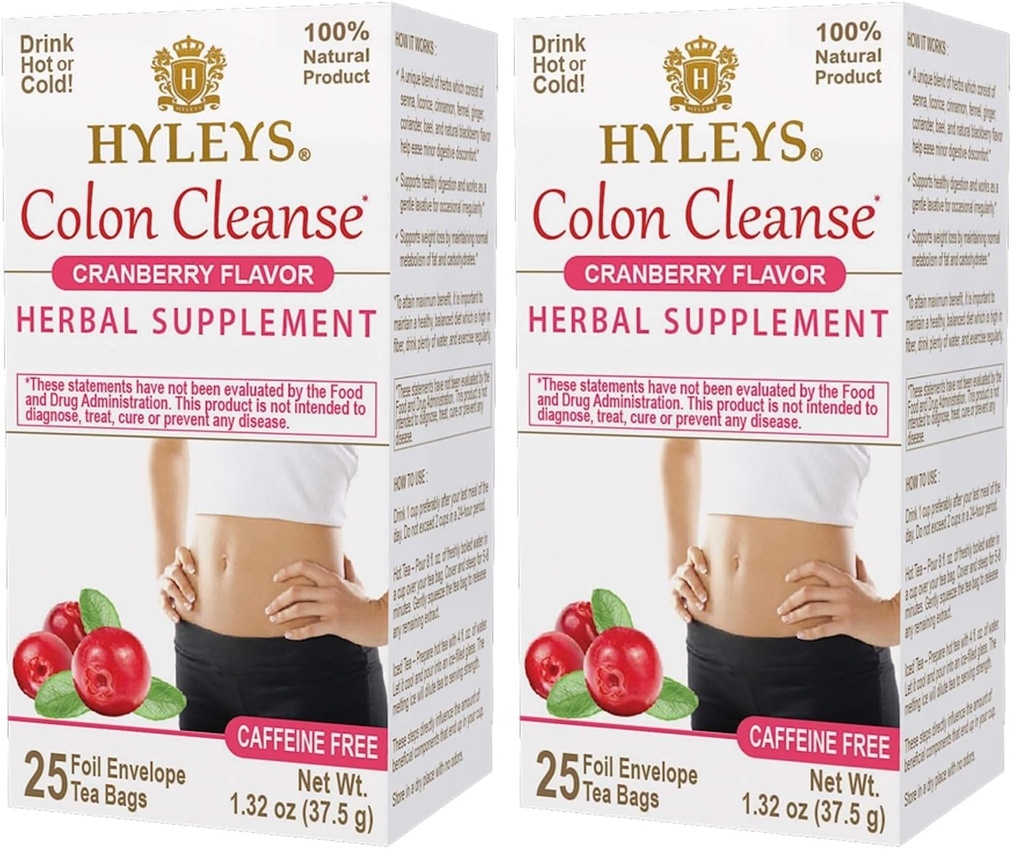Hyleys Colon Cleanse Tea Cranberry Flavor - 25 Tea Bags (2 Pack)