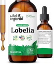 Wild & Organic Lobelia Βάμμα - Herbal Lung Cleanse and Detox - Υγρή Lobelia Extract συμπλήρωμα - Vegan, Ζάχαρη & Αλκοόλ-Free Herb Drops - 2 fl oz