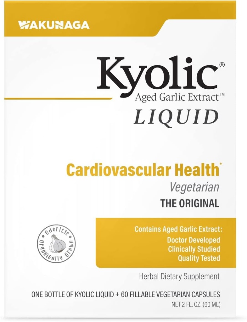 Kyolic aged Garlic Extract Υγρό χορτοφαγικό καρδιαγγειακό, 2 ουγγιά μπουκάλι Plus 60 επαναπληρωτές κάψουλες (συσκευασία Μαΐου Vary)