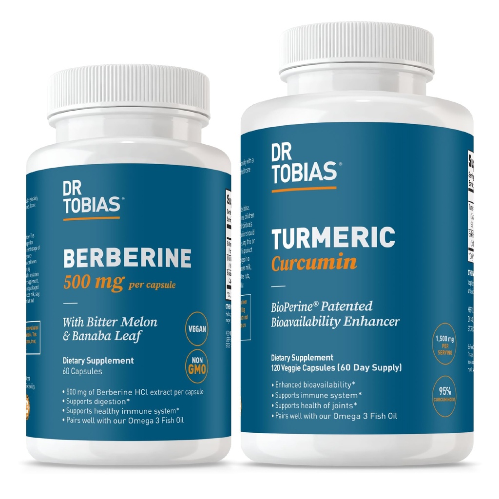 Dr. Tobias Berberine 500 mg & Turmeric Curcumin 1500 mg with BioPerine – Metabolic & Joint Wellness Formula