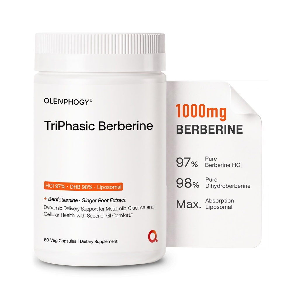 1000mg Berberine, 9X Absorption Liposomal Berberine, Ultra Pure Dihydroberberine & Berberine HCl, Digestive-Friendly Berberine Supplement for Metabolic Support, Gut Balance,60 Veg Capsules
