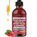 Berberine with Ceylon Cinnamon Supplement Liquid Drops + Bitter Melon Extract, Glucomannan, Gymnema, Chromium, Turmeric, Panax Ginseng, Moringa- 2 OZ