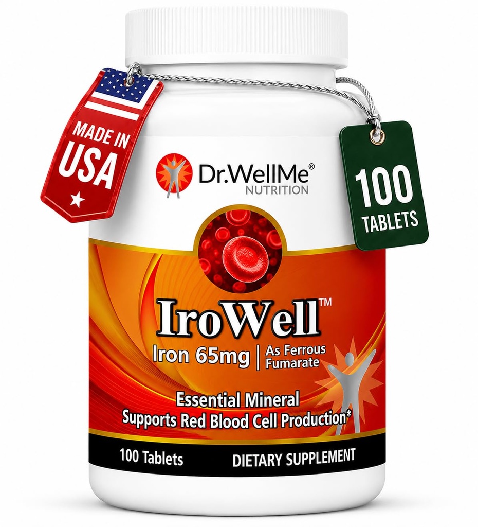 Irowell Iron Tablets 65mg – 100 Tablets for a Full 100- Day Supply Ferrous Fumarate for Energy, Muscle Strength & Immunity – Συμπλήρωμα σιδήρου για άνδρες και γυναίκες
