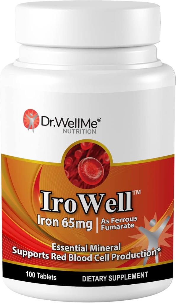 Irowell Iron Tablets 65mg – 100 Tablets for a Full 100- Day Supply Ferrous Fumarate for Energy, Muscle Strength & Immunity – Συμπλήρωμα σιδήρου για άνδρες και γυναίκες
