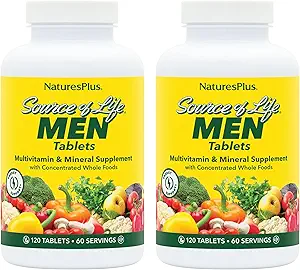 NaturesPlus Source of Life Men - 120 Tablets, Pack of 2 - Iron-Free Multi-Vitamin & Mineral Supplement - with Saw Palmetto, Lycopene & Lutein - Gluten Free, Vegetarian - 120 Total Servings