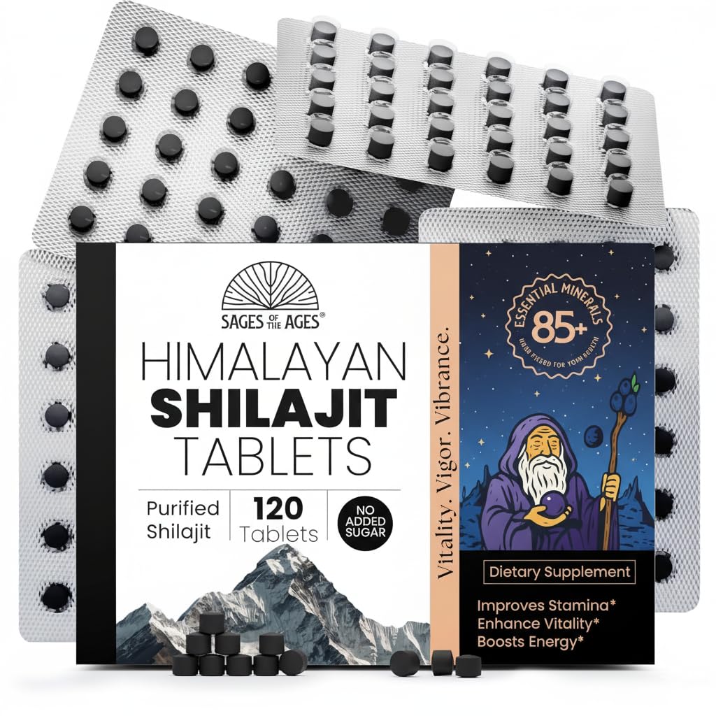 Himalayan Shilajit Tablets – Pure Gold-Grade Himalayan Extract – 200 mg Each, 120 Count – Organic, Lab-Tested Fulvic Acid for Energy, Stamina & Vitality Support for Men & Women